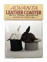 Rabbits in Top Hats Single Leather Photo Coaster