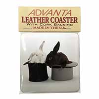 Rabbits in Top Hats Single Leather Photo Coaster