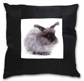 Silver Angora Rabbit Black Satin Feel Scatter Cushion