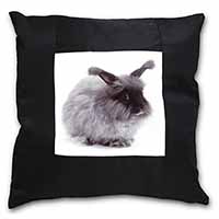 Silver Angora Rabbit Black Satin Feel Scatter Cushion
