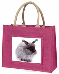 Silver Angora Rabbit Large Pink Jute Shopping Bag