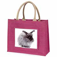 Silver Angora Rabbit Large Pink Jute Shopping Bag
