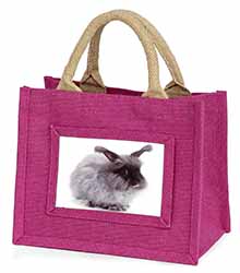 Silver Angora Rabbit Little Girls Small Pink Jute Shopping Bag