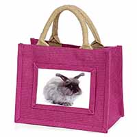 Silver Angora Rabbit Little Girls Small Pink Jute Shopping Bag