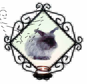 Silver Angora Rabbit Wrought Iron Wall Art Candle Holder