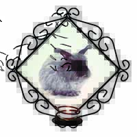 Silver Angora Rabbit Wrought Iron Wall Art Candle Holder