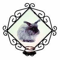 Silver Angora Rabbit Wrought Iron Wall Art Candle Holder