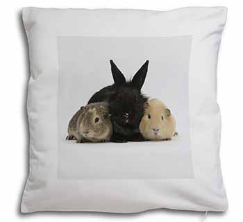 Rabbit and Guinea Pigs Print Soft White Velvet Feel Scatter Cushion