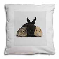 Rabbit and Guinea Pigs Print Soft White Velvet Feel Scatter Cushion
