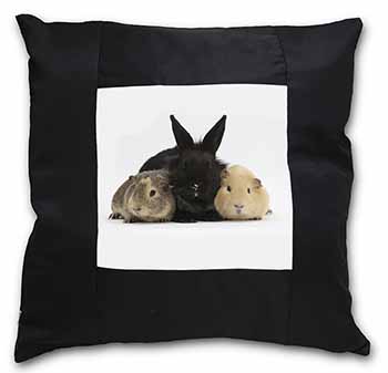 Rabbit and Guinea Pigs Print Black Satin Feel Scatter Cushion