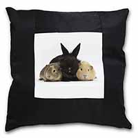 Rabbit and Guinea Pigs Print Black Satin Feel Scatter Cushion