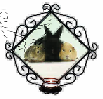 Rabbit and Guinea Pigs Print Wrought Iron Wall Art Candle Holder