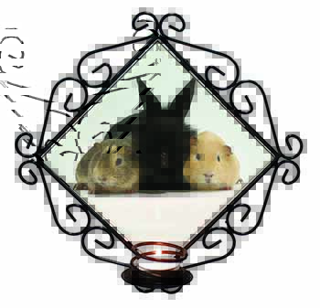 Rabbit and Guinea Pigs Print Wrought Iron Wall Art Candle Holder