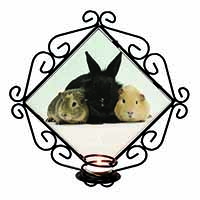 Rabbit and Guinea Pigs Print Wrought Iron Wall Art Candle Holder