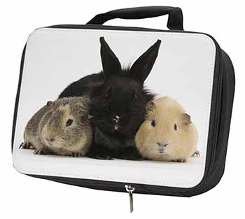 Rabbit and Guinea Pigs Print Black Insulated School Lunch Box/Picnic Bag