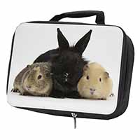 Rabbit and Guinea Pigs Print Black Insulated School Lunch Box/Picnic Bag