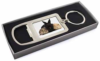 Rabbit and Guinea Pigs Print Chrome Metal Bottle Opener Keyring in Box