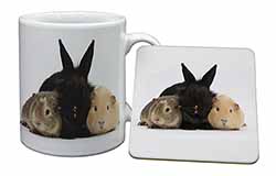 Rabbit and Guinea Pigs Print Mug and Coaster Set