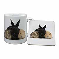 Rabbit and Guinea Pigs Print Mug and Coaster Set