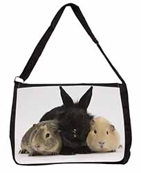 Rabbit and Guinea Pigs Print Large Black Laptop Shoulder Bag School/College