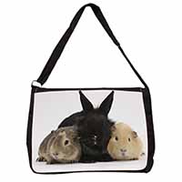 Rabbit and Guinea Pigs Print Large Black Laptop Shoulder Bag School/College