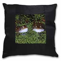 Pond Frogs Black Satin Feel Scatter Cushion