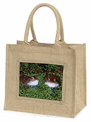 Pond Frogs Natural/Beige Jute Large Shopping Bag