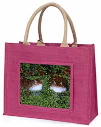 Pond Frogs Large Pink Jute Shopping Bag