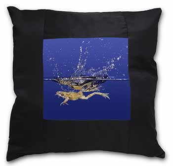 Diving Frog Black Satin Feel Scatter Cushion