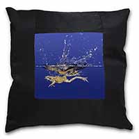 Diving Frog Black Satin Feel Scatter Cushion