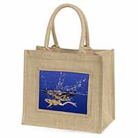 Diving Frog Natural/Beige Jute Large Shopping Bag