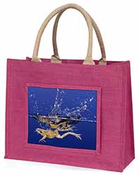 Diving Frog Large Pink Jute Shopping Bag