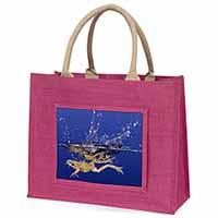 Diving Frog Large Pink Jute Shopping Bag