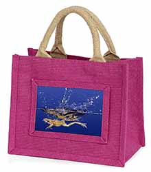 Diving Frog Little Girls Small Pink Jute Shopping Bag