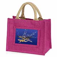 Diving Frog Little Girls Small Pink Jute Shopping Bag