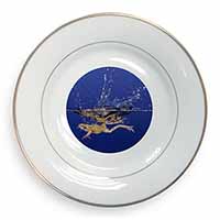 Diving Frog Gold Rim Plate Printed Full Colour in Gift Box