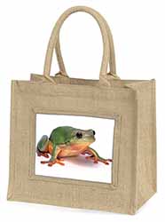 Tree Frog Reptile Natural/Beige Jute Large Shopping Bag