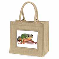 Tree Frog Reptile Natural/Beige Jute Large Shopping Bag