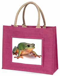 Tree Frog Reptile Large Pink Jute Shopping Bag