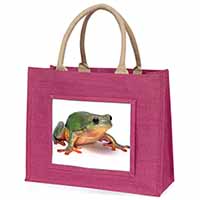 Tree Frog Reptile Large Pink Jute Shopping Bag
