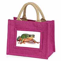 Tree Frog Reptile Little Girls Small Pink Jute Shopping Bag