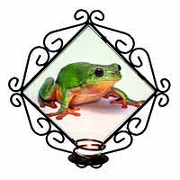 Tree Frog Reptile Wrought Iron Wall Art Candle Holder