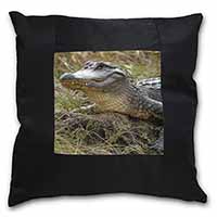 Crocodile Print Black Satin Feel Scatter Cushion