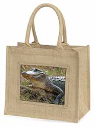 Crocodile Print Natural/Beige Jute Large Shopping Bag