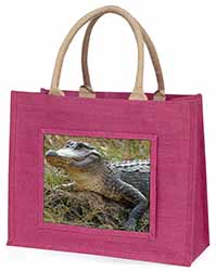 Crocodile Print Large Pink Jute Shopping Bag