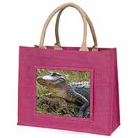 Crocodile Print Large Pink Jute Shopping Bag