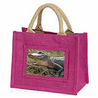 Crocodile Print Little Girls Small Pink Jute Shopping Bag