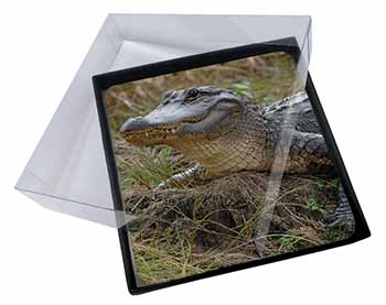 4x Crocodile Print Picture Table Coasters Set in Gift Box