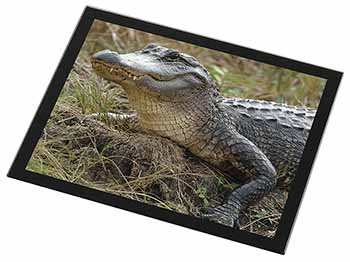 Crocodile Print Black Rim High Quality Glass Placemat