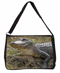 Crocodile Print Large Black Laptop Shoulder Bag School/College